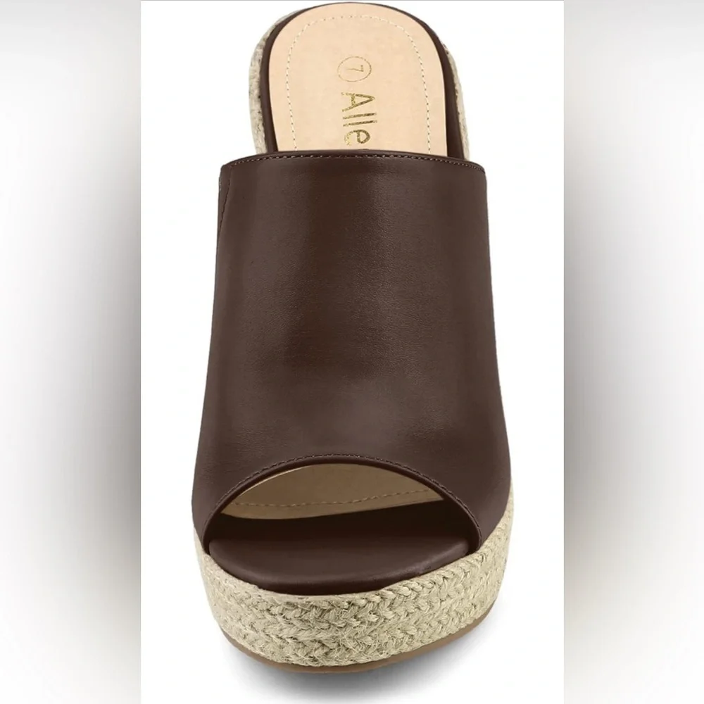 Allegra K Slip on Platform Sandals Espadrilles Wedges Slides Mules, Coffee 9